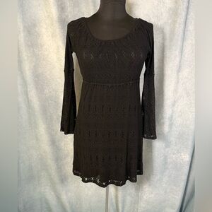S-Twelve Black Crochet Long Sleeve Mini Dress